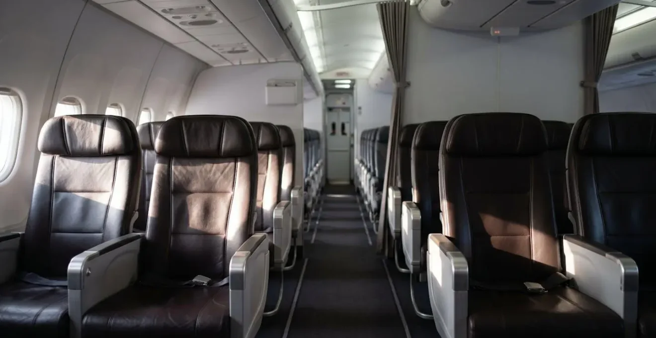 View from a premium cabin showing rows of empty seats ready for quick deplaning