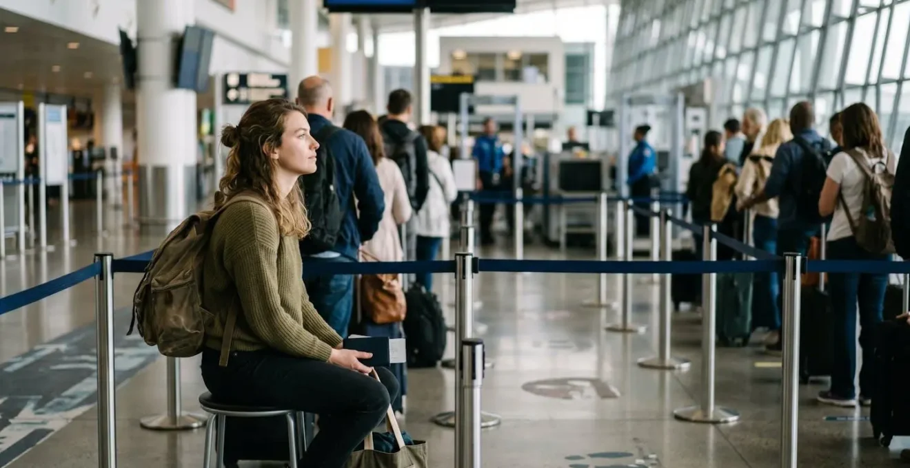 Organized passenger queue system with designated biometric screening lanes