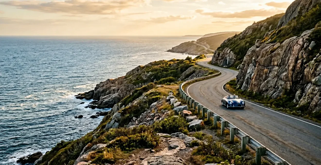 Scenic coastal highway view along the East Coast USA with ocean cliffs and winding road