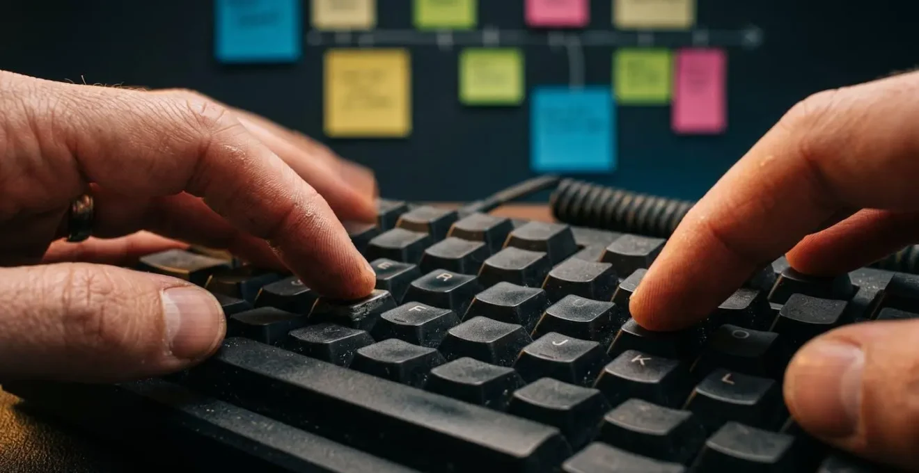 Developer intensely focused on algorithm practice with timeline visualization