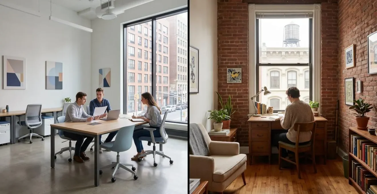 Split view of corporate housing versus private apartment interior