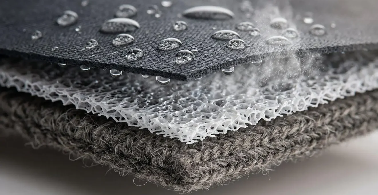 Cross-section view of proper layering system for wet weather hiking