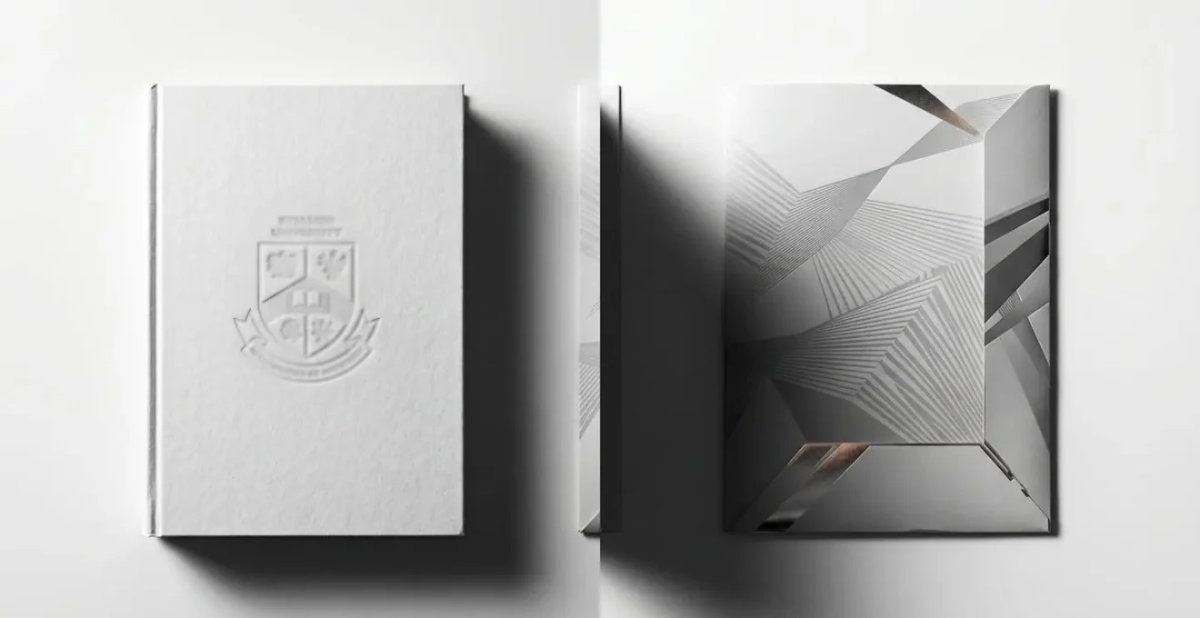 A split-screen visualization showing a dense academic thesis being transformed into a clean, professional project presentation folder.