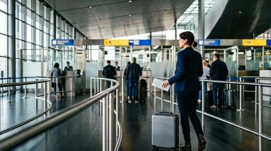 Professional traveler going through U.S. customs checkpoint with prescription medications properly organized