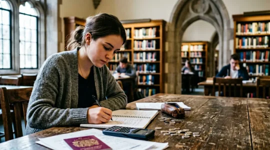 UK international student managing finances at US university campus