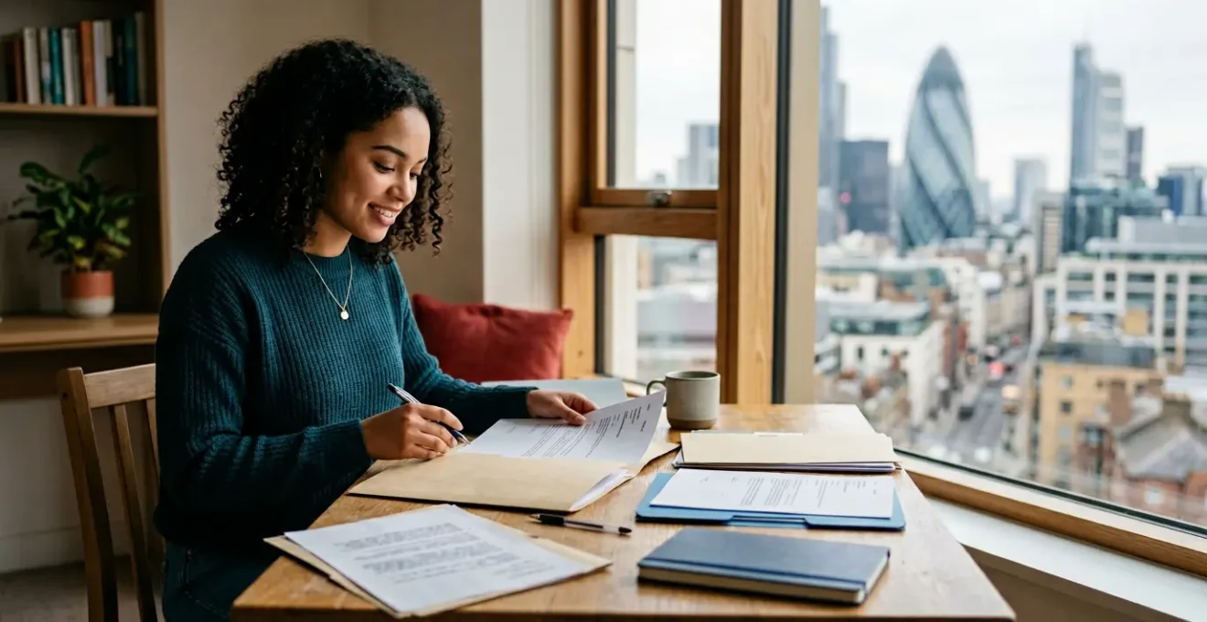UK student preparing for US F1 visa interview at London Embassy with documents and confident posture