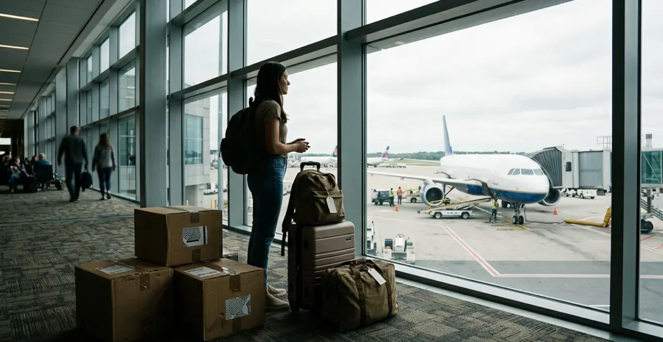 British expat at a crossroads between UK and US symbolizing life transition