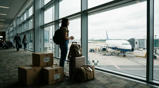 British expat at a crossroads between UK and US symbolizing life transition